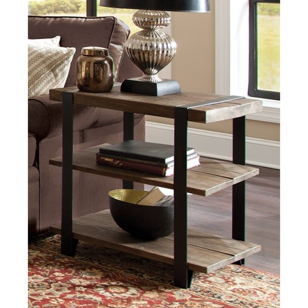 Alaterre Furniture Modesto Metal Strap and Reclaimed Wood End Table with Shelf AMSA0120